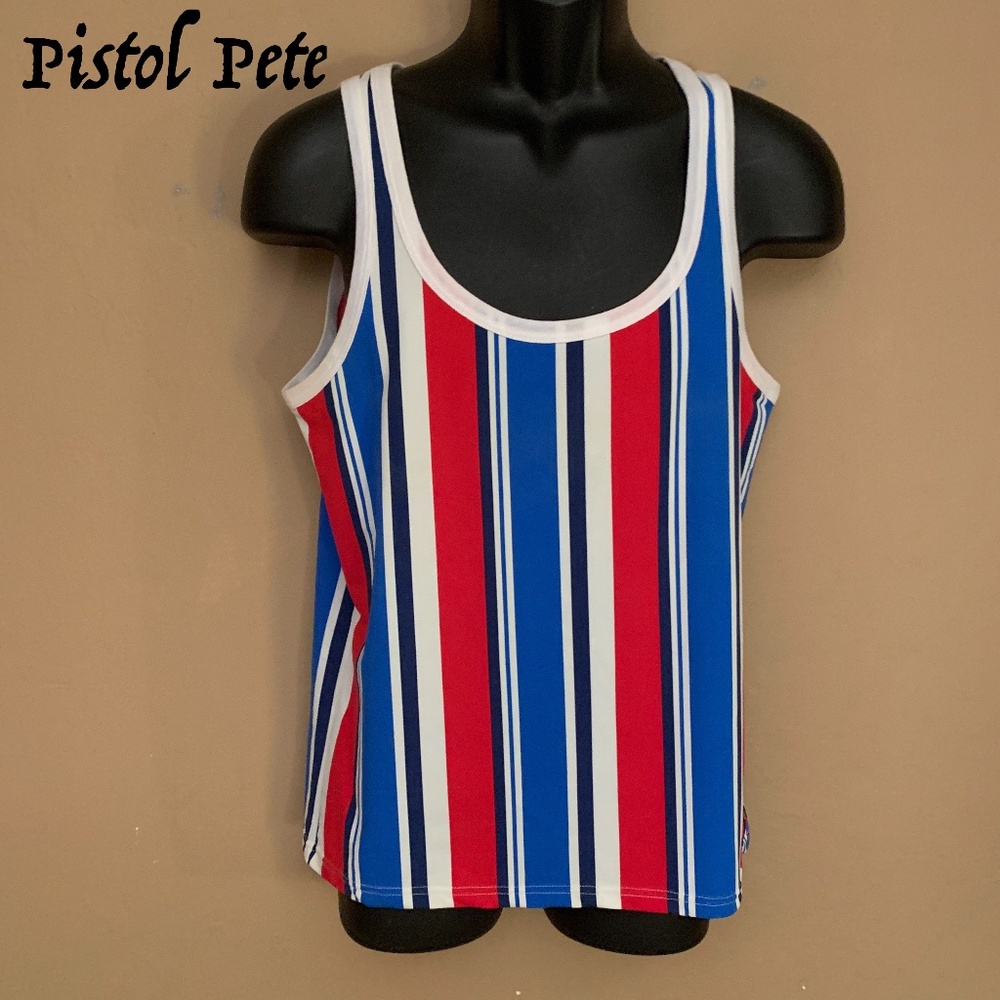 Pistol Pete Striped Tank Top Medium Gently worn 92% nylon / 8% spandex